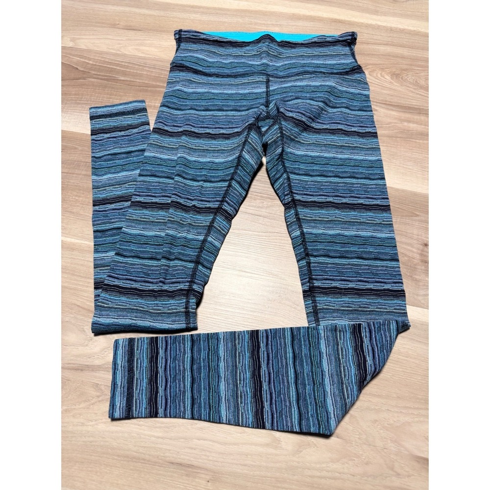 Lululemon Wunder Under Leggings Blue Space Dye Striped Yoga Pants Size 4 Womens